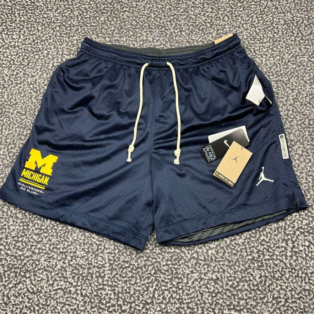 Air Jordan Michigan Wolverines Athletic Shorts Large Navy Blue Reversible New L